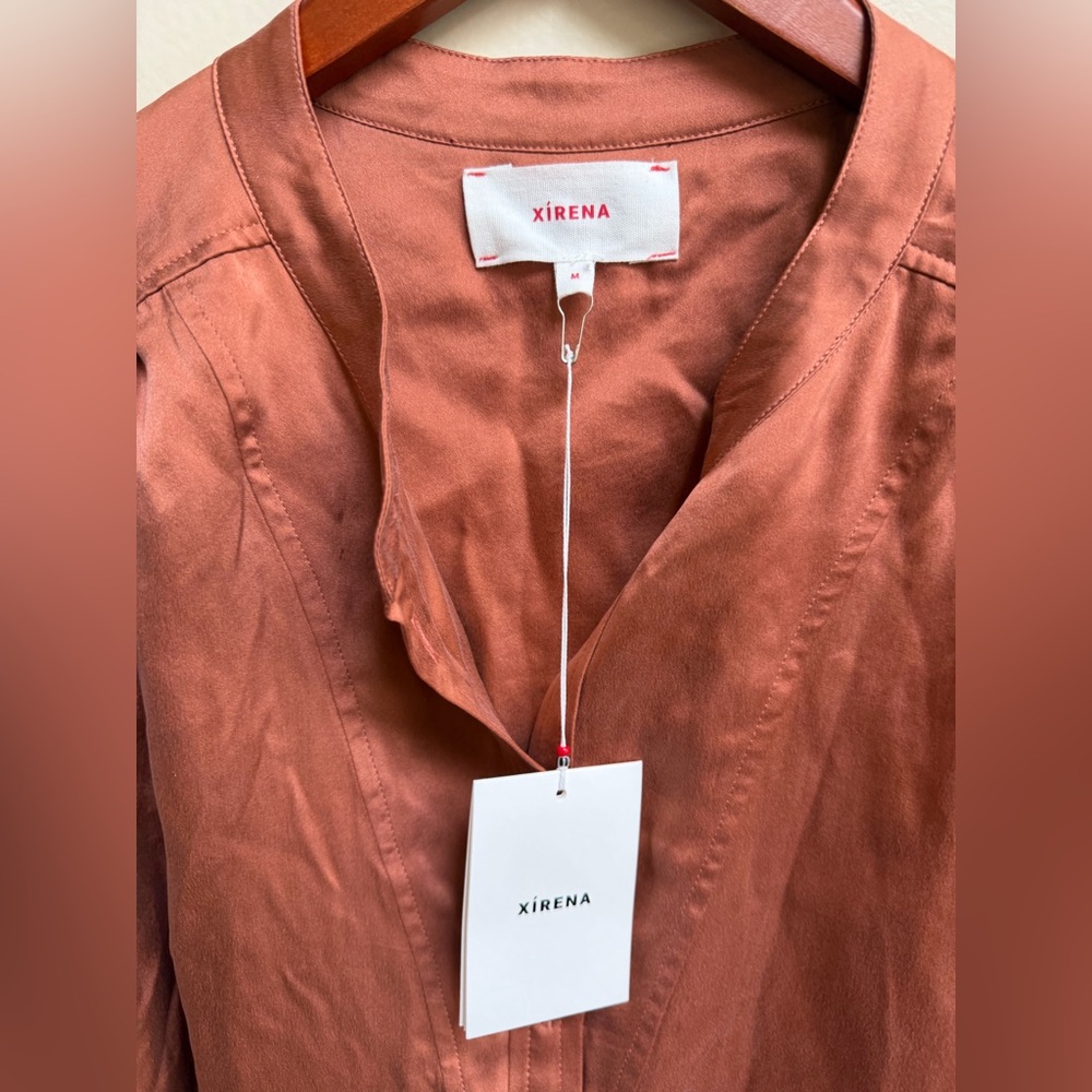 NWT Xirena Greer Elegant Women's Satin Blouse - Rust - Picture 3 of 6